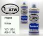 Preview: Mazda, White, YZ / UB / A5H / 14L: 400ml Sprühdose + 400ml Klarlack - Set, von ATW Autoteile West.